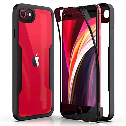 AICEK Compatible with Apple iPhone 8 / iPhone 7 / SE 2020 / SE New Case, 360 Degree Full Body TPU Bumper Case with Built-in Scratch Resistant Screen Protector, Shockproof, Black