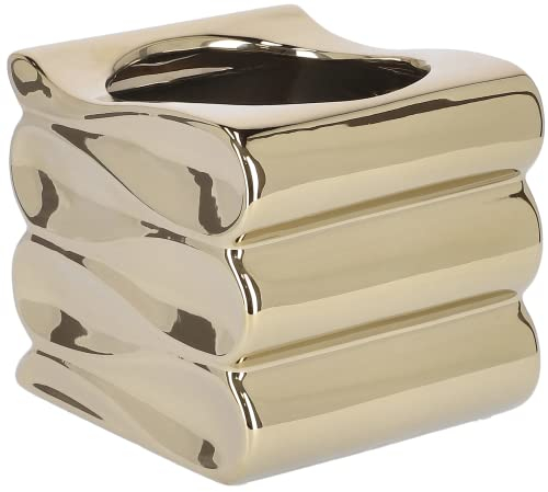 KOTARBAU® Macetero de cerámica para Flores y Plantas, 13 cm, Ceramica esmaltada, Dorado, Oro, Metálico, Diseño de Ondas 3D, Maceta Rectangular, Ondulada, Jarrón, Tiesto Decorativo