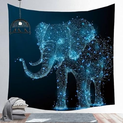 EHOMERY Wandteppich Anime Mädchen Kinder Strandtuch Blau Elefanten-Sternenkarte Aesthetic Wanddecke Hippie Wandbehang Deko Wandschmuck Groß Schlafzimmer Wohnzimmer Wanddekoration 150X200Cm