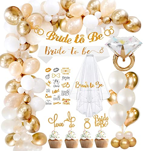 Auezona Bride to Be Decoration Evjf Accessoire Team, Enterrement de Vie de Jeune Fille Accessoire, Accessoire Evjf Femme Comprendre Ballon Tatouage Voile Mariée Décoration Gâteau Mariée Banderole