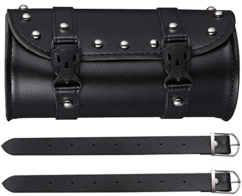 Bhina Motorradtasche,Runde Sattel Taschen,Leder wasserdichte Satteltasche,Universal Motorrad Satteltasche,Motorrad Werkzeugtasche,Mit 2 Befestigungsgurten,Passend Für Die Meisten Motorräder