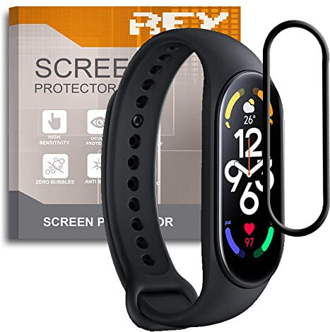 REY Protector de Pantalla Curvo para XIAOMI Smart Band 7 - XIAOMI Smart Band 8, Negro, 3D / 4D / 5D, Anti Roturas