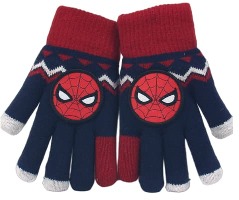 FEIFEI'S BOW Elsa Vollfingerhandschuhe für den Winter, gestrickt, warm, weich gefüttert, Fleece, Thermo-Handschuhe für Kinder, Jungen, Mädchen, spider