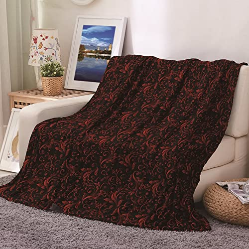 Daesar Wohndecke Kuscheldecke 130X150,Decke Winter Schwarz Rot Vintage Filigran Gemustert Winterdecke Warm