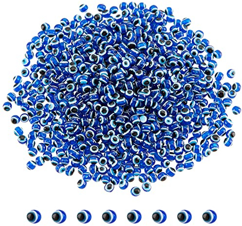 NBEADS 800 Pcs 4mm Resin Evil Eye Beads, Evil Eye Charms Blue Handmade Round Evil Eye Beads Spacer Beads for DIY Necklace Bracelets Jewelry Making