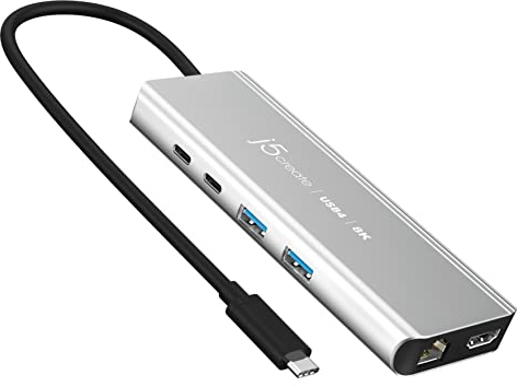 j5create USB4 8K Multi-Port Hub-6 en 1 USB4 Hub avec 8K60/4K144 HDMI 2.5-Gig Ethernet PD Charging USB-A USB-C Ports-Compatible avec MacBook, Windows Laptops, Thunderbolt 3/4, USB4 Devices (JCD403)