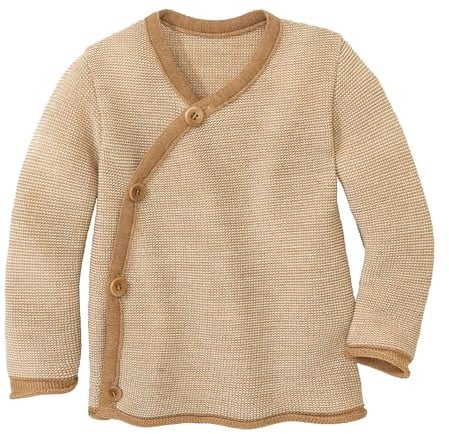 MELANGE-JACKE Baby & Kleinkind - 100% Bio-Merino – atmungsaktiv, angenehm warm & weich, - unisex Gr. 50 - 104 - nachhaltig & fair – mit Wickelverschluss - made in Germany | Karamell-Natur Gr. 98-104