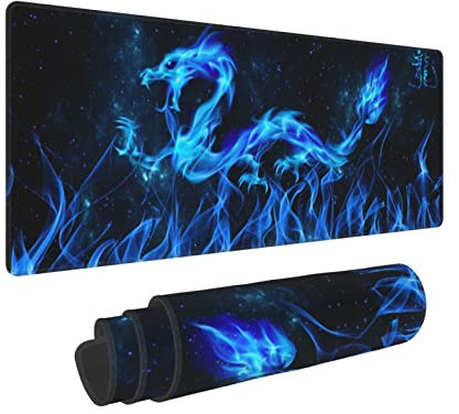 Galaxy Fire Blue Dragon Mouse Pad XL Extended Desk Mat, Non Slip Rubber Base Stitched Edge Gaming Pc Desktop Large Mice Pad,31.5 X 11.8 Inch