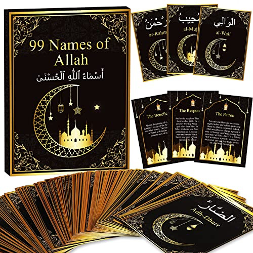99 Namen von Allah Lernkarten Koran Verse Asma UI Husna Karten Eid Al Adha Lernkarten in arabisch und englisch Eid oder Ramadan Geschenke für Familie Freunde 14 x 7,9 cm