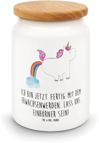 Mr. & Mrs. Panda Vorratsdose Einhorn Pupsen - Geschenk, Pups, keksdosen, Unicorn, Aufbewahrungsdose, Freundin, zuckerdose, gebäckdose, Kaffeedose, Keksdose, Lustig, Regenbogen