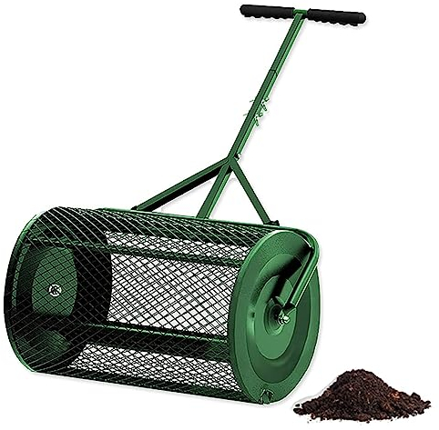 UIHECTA Miststreuer Walze, 24 Zoll Kompoststreuer, Torfmoos Streuer, Robuster Leichter Streuer Aus Metallgeflecht, FüR Top-Dressing, Schmutz, Mulch, DüNger, Erde