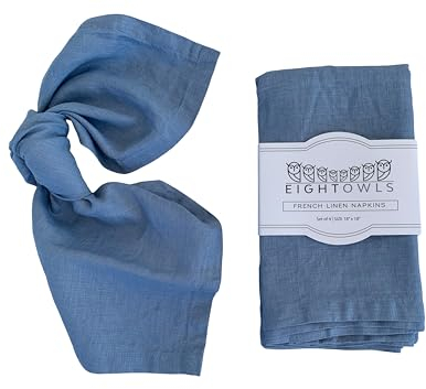 Leinenservietten – 100% französischer Flachs – Stonewashed Pure Linen Stoffservietten – Größe 45,7 x 45,7 cm – Set mit 4 Stück (Dusty Pastel Blue)