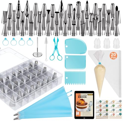 Kootek 90 PCs Piping Bags and Tips Set, Cake Decorating Supplies Kit with 55 Numbered Icing Piping Tips, 20+2 Pastry Bags for Cake Cupcake, Frosting Piping Kit with Booklet and eBook