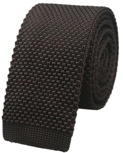 Elfeves Herren Einfarbig Strick Krawatte Skinny Formale Flatend Smart Socke Krawatten, Schokoladenbraun, Einheitsgröße