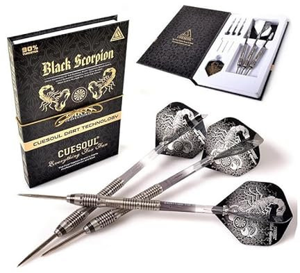 US Darts Cuesoul Black Scorpion Dart-Set mit Stahlspitze, 24 g, 90 % Wolfram, inkl. Upgrade-Kit