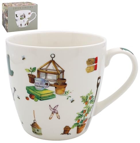 The Leonardo Collection Green Fingers Breakfast Mug for Home & Kitchen | Newly Designed Mugs for Tea & Coffee | Lovely Cup for Mens Gifts & Birthday Gifts for Women