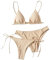 Bikini Brazilian Style Bikini Oberteil Große Brüste Sommer Mädchen Bikinis Push Up Sexy Perioden Curvy Bademode mit Triangel Bikinihose Badeanzug Beachwear Bandeau Top Badehose (Beige,XL)