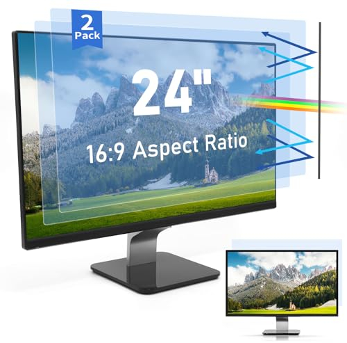 SOPPY 2 Pack 24 inch Computer Anti Blue Light Screen Protector for 16:9 Widescreen Display, Anti UV and Blue Light Screen Filter for Samsung/Dell/Lenovo/HP/Acer/ASUS Monitors (24,16:9)
