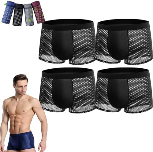 Ashopfun 4 boxer in fibra di bambù, boxer in fibra di bambù, biancheria intima da uomo in nylon traspirante, per un comfort tutto il giorno, Retro, L Plus Short