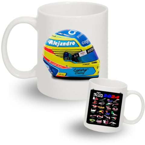 Luxury Desing Regalo personalizado - Tazas para personalizar - Taza personalizada nombre - Alonso - Taza personalizada Formula 1 - Regalos formula 1 - F1 (Casco Alonso)