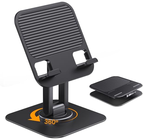 Lucrave Support pour iPad rotatif à 360°, support de tablette réglable pour bureau portable, compatible avec iPad Pro 10.5, 11, 13, Air Mini 2 3 4 5 6, Samsung Tab ou téléphones (4 à 13 pouces) Noir