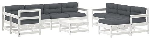 Makastle 10-TLG. Gartenmöbel Set Outdoor Lounge Sofa mit Kissen & Tisch, Kleiner Gartengarnitur Sitzgruppe Gartensofa Bistroset Gartenlounge für Terrasse und Balkon, Weiß Massivholz