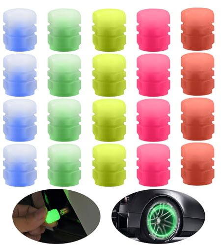 20 Stück Fluoreszierende Ventilabdeckungen, Reifenzubehör, Autozubehör, Reifenstaubkappen, Gummiventilabdeckungen, Reifenventilabdeckungen, geeignet für Autos, LKWs, Motorräder usw.