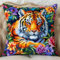 RKFLGEW Knüpfpackungen Mit Tiger- Und Tiermotiven，Knüpfpackungen Für Kissen，Bunte Blumen，Diy-Knüpfkissen，Dekokissen，Matte，Stickpackungen Für Anfänger Mit Aufgedrucktem Muster，Heimdekoration 43x43cm