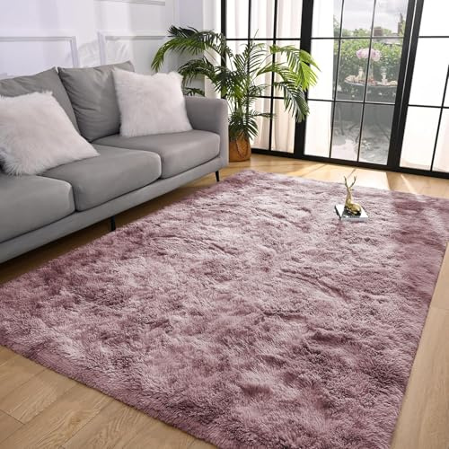 BedLooms Rugs Living Room – Tie-Dye Pink Lilac Area Rugs for Bedroom, Hallway Runner 80x150 cm Anti Slip – Modern Super Soft Plush Carpets Fluffy Shaggy Rug for Lounge – Non Shedding Bedside Rug