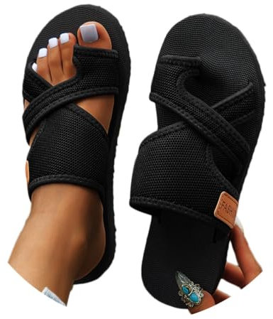 Onsoyours Hallux Valgus Sandales Femme Été Confortable Plateforme Tongs Maille Nu Pieds Bout Ouvert Chaussures Orthopediques Sandales Pantoufles de Plage Vacances A Noir 39 EU