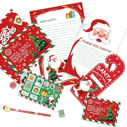 SULOLI Brief an Weihnachtsmann,Weihnachtspost,Kinder Weihnachten Schreibset mit Umschlag,Bleistift und Aufkleber für Weihnachtswünsche,Danken