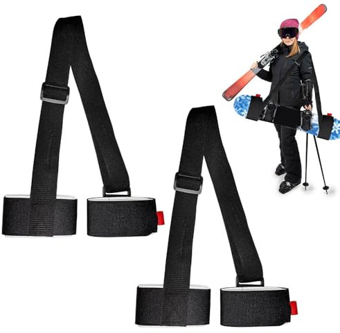Mizikuu 2PCS Einstellbarer Ski-Tragegurt - Gepolsterter Schultergurt für Skitasche, Skirucksack und Stöcke - Zum Tragen von Skiausrüstung und Snowboard für Erwachsene und Kinder