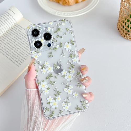 ZTOFERA Case for iPhone 14 Pro Max, Transparent Clear Soft TPU Case with Flower Pattern, Ultra Slim Anti-scratch Silicone Gel Protective Bumper Cover for iPhone 14 Pro Max (6.7) - Big White Flower