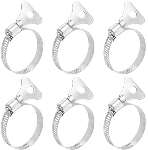 sourcing map 6Pcs Stainless Steel Hose Clamps Worm Gear Hose Clamp, 25-38mm (1 to 1-1/2) Adjustable Thumb Screw Key Type Clamps Fuel Line Clamps 8mm Bandwidth for Plumbing, Automotive