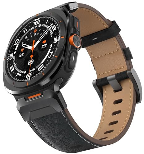 Bouixel Bracelet en cuir véritable compatible avec Samsung Galaxy Watch Ultra - 47 mm (2024) - Pour homme et femme - Sans espace - Large - Pour Samsung Galaxy Watch Ultra, Cuir