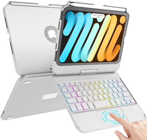 TaIYanG Étui avec clavier pour iPad mini 7/A17 Pro 2024 et Mini 6,7 avec clavier rétroéclairé et pavé tactile pour iPad mini 6{^>e<^} génération 2021 8,1, rotation à 360°, gris roche