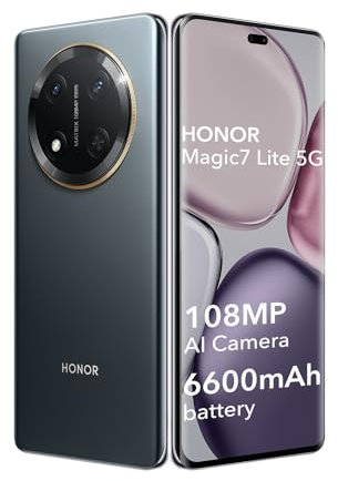 HONOR Magic7 Lite 5G Smartphone 8GB 256GB,108MP Triple Cámara,120Hz 6.78 Pantalla OLED,Batería 6600mAh,IP65M,Android 14,NFC,Doble Sim(Sans Chargeur),Negro