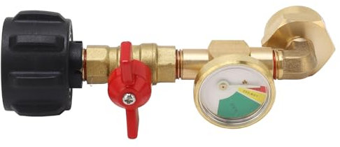 Segrehy Gauge, Fuel Keg Refillable Kit Gas Elbow Adapter with Pressure Gauge On Off Control Valve for 1LB Refill Easy Connection Quick Monitoring Solid Material Convenience On Off Control