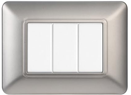 PLACCHE IN TECNOPOLIMERO, COMPATIBILE CON BTICINO MATIX, 3 MODULI/POSTI, COLORE ARGENTO SILVER, ALTA QUALITA', DESIGN ELEGANTE E MODERNO, PER INTERRUTTORI/PRESE, SERIE CIVILE
