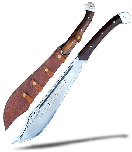 Handgefertigte DAO Machete – 40,6 cm lange Klinge, handgeschmiedete, robuste Dschungel-Machete mit hochwertigem Palisander-Griff, Vollzapfen-Design und Lederscheide für ultimative Haltbarkeit und