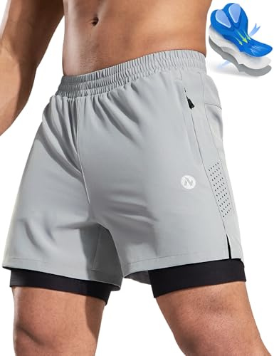 Nepest Mountainbike Hose Herren Kurz MTB Shorts Gepolstert 4D Fahrrad Shorts Herren Mit Tasche Radhose Helles Grau,XL