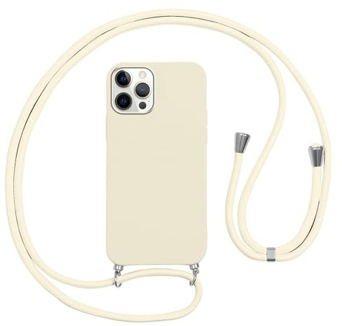 Vauki Funda con Cuerda para iPhone 12 Pro MAX Carcasa con Correa Colgante Ajustable Collar, Suave Silicona TPU Case Anti-Choque con Cuello Cadena Cordón Ultrafina Caso para iPhone 12 Pro MAX-Beige