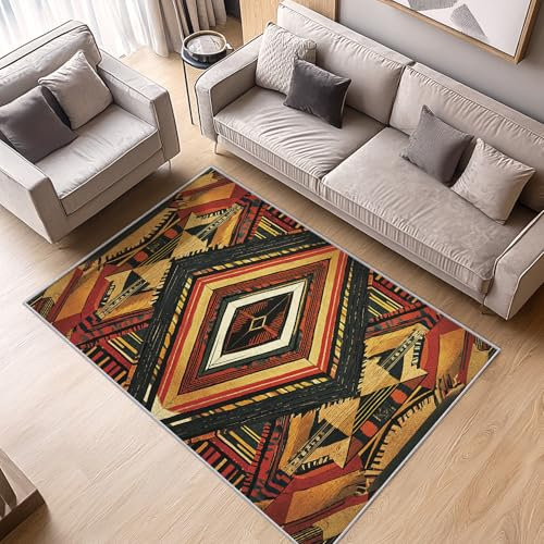 Azteken-Teppich, 140 x 200 cm, geometrischer Indianer-Teppich für Wohnzimmer und Schlafzimmer, rutschfest, waschbar, leicht zu reinigen, westliche Heimdekoration