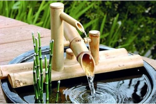 JuanNest Fontaine en Bambou De Style Japonais avec Kit De Pompe,Naturel Cascade Bassin Exterieur,Fontaine Jardin Zen,Caractéristiques De l'eau en Bambou pour Jardin,Pelouse,Cour,Hôtel,Terrasse L 60CM