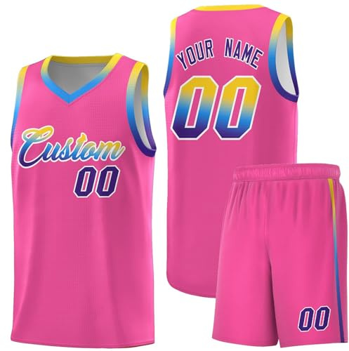 WEOPLKIN Maillot de Basket Personnalisé pour Adultes, Basketball T-Shirt Short Set Homme/Garçon, Personnalisé Maillot Basketball avec Votre Nom/Numéro/Équipe