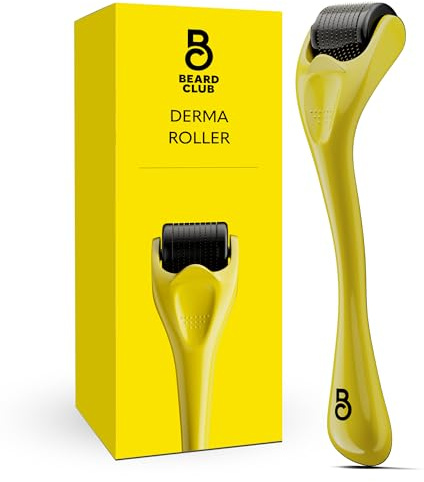 The Beard Club Derma Roller for Face, Body and Scalp - Microneedling for Men and Women with 540 Titanium Microneedles - Beard Roller & Micro Needling Scalp Hair - Yellow & Black