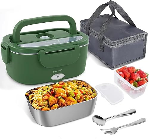 Rosenstein & Söhne Thermobehälter: Elektrische Lunchbox für warmes Essen, 1,5 l, 80 Watt, 230/24/12 Volt (Wärmebehälter, Lunchbox mit Besteck, Golf)