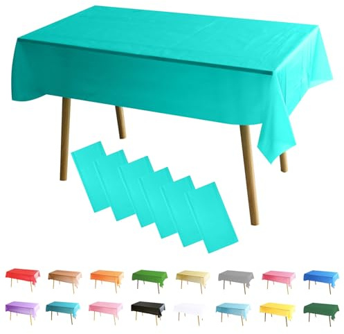 MOMAHUA 6 Packs Bleu Lac Nappes,137x274cm PEVE Nappe de Table Rectangulaire,Nappes Imperméables pour Fête Anniversaire,Picnic,Exterieur,Jardin,Mariage,Noël,Halloween
