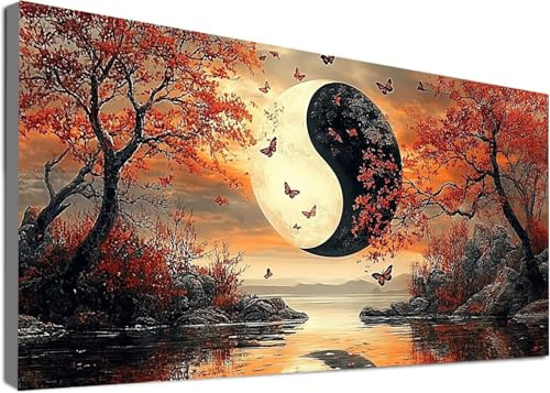 Diamond Painting Yin und Yang Groß XXL 50x100cm, 5D DIY Diamant Painting Bilder Landschaft Set für Basteln Mädchen 8 Jahre, Mosaik Bastelset Erwachsene Kinder, Dimonds Stickerei für Zuhause Deko C2-36