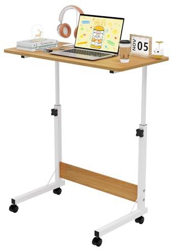 Ysgwsg Laptoptisch mit Rollen, Computertisch Klein, Höhenverstellbarer Beistelltisch 62-90cm, Stehpult, Mobiler Beistelltisch, PC Tisch Für Das Heimbüro. (Holz-o, 80x40x62-90cm)